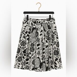 Du Jour Women’s Size 16 Black & White Floral Pleated A-Line Cotton Skirt | Lined